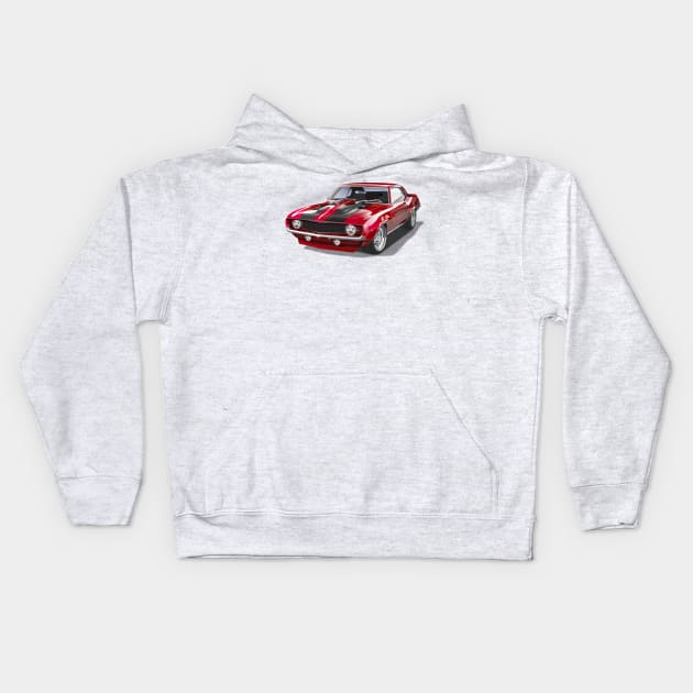 Chevy Camaro Muscle Car 1969 Red Kids Hoodie by TheStuffInBetween